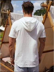 Men's Summer Pure Color Hooded Short Sleeve Shirt