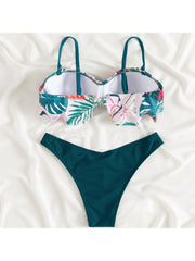 Sexy Printing Ruffle Sleeveless Swimsuit Bikini Set