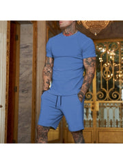 Pure Color Top And Pocket Shorts Men's Casual Suits