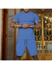 Pure Color Top And Pocket Shorts Men's Casual Suits