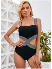 Patchwork Hollow Out Sleeveless Swimsuits For Women
