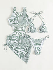 Beach Sexy Zebra Print Three-Piece Bikini Set