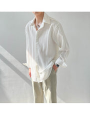Textured Pure Color Casual Men's Long Sleeve Shirt