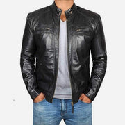 Men's Leather Pure Color Punk Motorcycle Jacket
