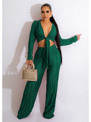 Women's Sexy Pleated Pure Color Trouser Sets