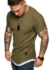 Men's Casual Sports Solid Ruched Short Sleeve T-Shirt