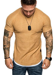 Men's Casual Sports Solid Ruched Short Sleeve T-Shirt