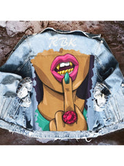 Fashion Lips Printing Women's Denim Jacket