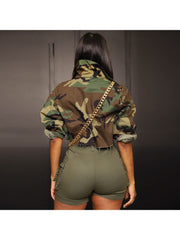 Camouflage  Fall Cropped Coats For Women