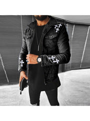 Street Cross Patchwork Black Denim Jackets For Men