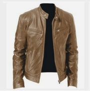 Leather Black Stand Collar Men Jackets