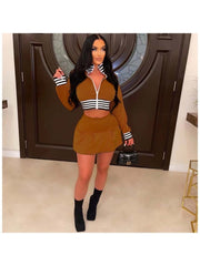 Patchwork Fall Matching 2 Piece Outfit Skirt Sets