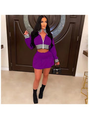 Patchwork Fall Matching 2 Piece Outfit Skirt Sets