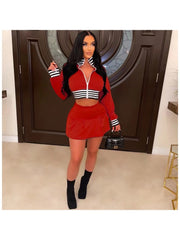 Patchwork Fall Matching 2 Piece Outfit Skirt Sets