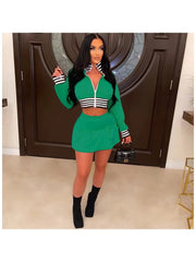 Patchwork Fall Matching 2 Piece Outfit Skirt Sets
