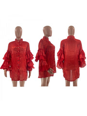 Multi-layer Ruffle Pure Color Women's Short Dress