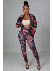 Fashion Skinny Printing Women's Trouser Two-pieces Sets