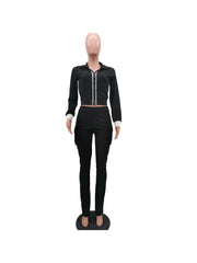 Casual Zipper Top And Long Trouser Women's Sets