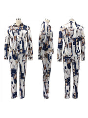 Fashion Irregular Printing Top And Trouser Women's Suit