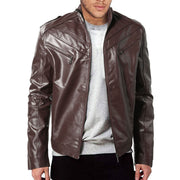 Fashion PU Leather Pure Color Men's Jacket
