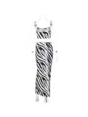 2023 Black Zebra Stripes Long Skirt Suit
