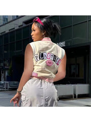 Fashion Printing Sleeveless Women's Baseball Jacket