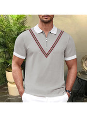 Men Patchwork  Short Sleeve Quarter-zip Polo Shirts