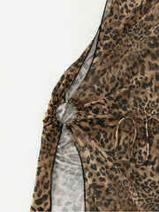 Sexy Leopard Print One Shoulder Three Piece Bikini Swimsuit