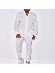 Casual Linen Pure Color Men's Simple Long Suits