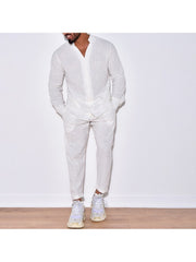 Casual Linen Pure Color Men's Simple Long Suits