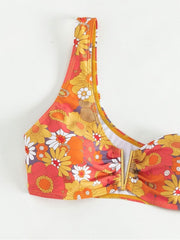 One Shoulder Floral High Waist Bikini Sets