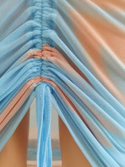 Ruched  Drawstring See Through Blue  Skirt Bikini  Sets