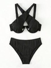 Beach Crisscross Black Sexy Bikini Sets For Women