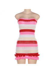 Women Colorblock Strapless Mini Dresses
