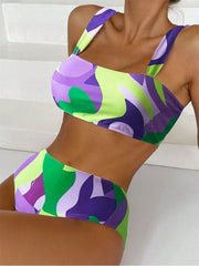 Contrast Color Square Neck  Bikini Sets For Women