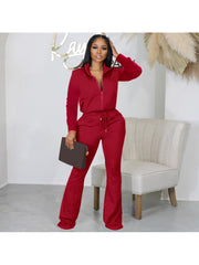 Casual Solid Long Sleeve 2pc Flared Pants Sets