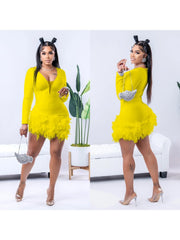 Feather Solid Long Sleeve Romper