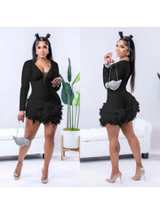 Feather Solid Long Sleeve Romper