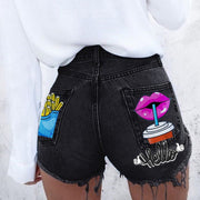 Women's Sexy Printing Zipper Denim Shorts