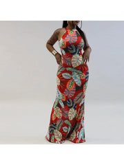 Sexy Printing Hollowed Out Slim Maxi Dress