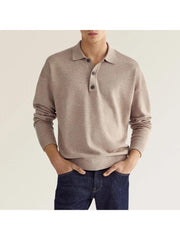 Men Solid Casual Long Sleeve Polo Shirt