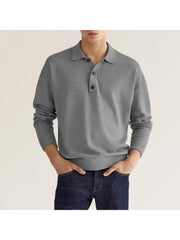 Men Solid Casual Long Sleeve Polo Shirt