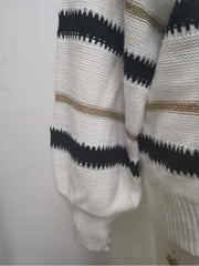 Women's Commuter Lantern Sleeve Colorblock Striped Sweater