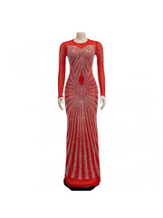 Solid Color Mesh Embroidered Long Sleeve Dress