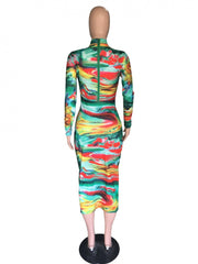 Fashion Colorful Tie Dyed Printing Crew Neck Dress