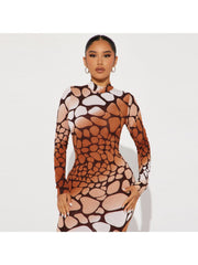 Fall Printed Long Sleeve Slim Maxi Dress