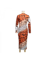 Fall Printed Long Sleeve Slim Maxi Dress