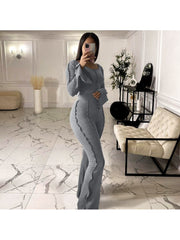 Solid Color Crew Neck Fitted Top Long Pants Sets