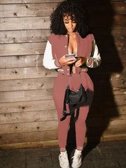 Colorblock Crew Neck Straight Trouser Sets
