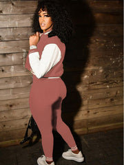 Colorblock Crew Neck Straight Trouser Sets